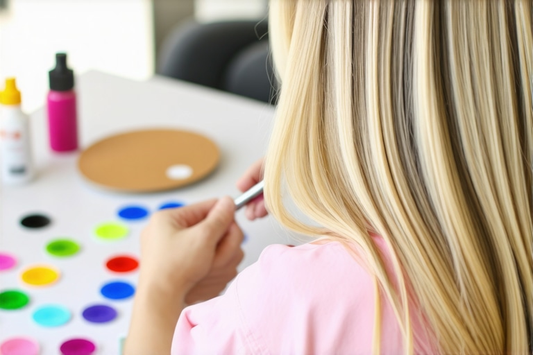 Salon stylist applying custom color mix
